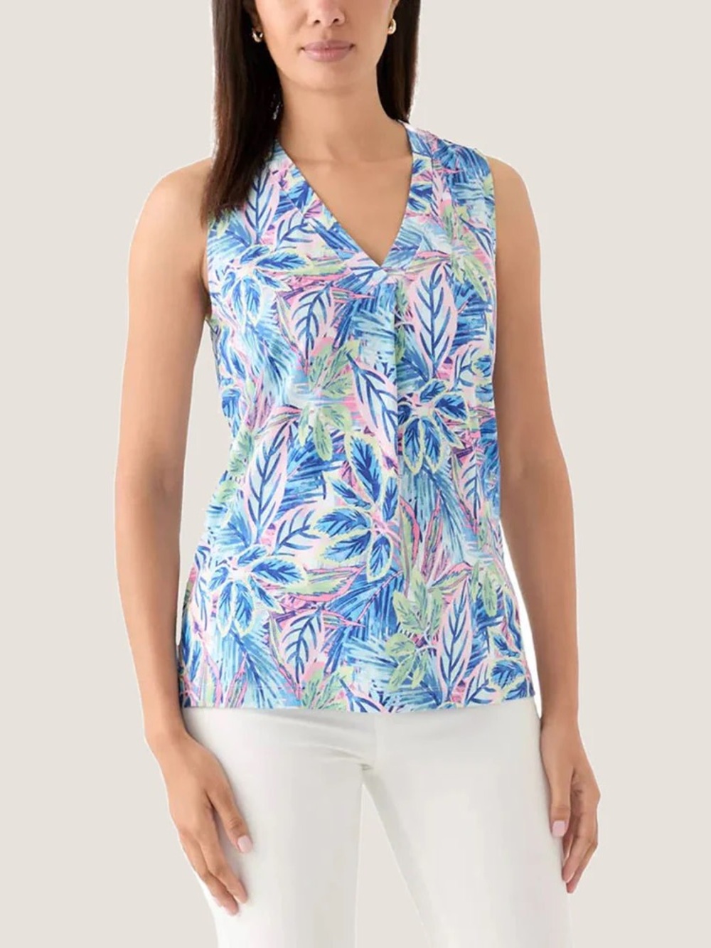 Tommy Bahama Kauai frond grove Blue Multi Tropical V-Neck Sleeveless tank small
